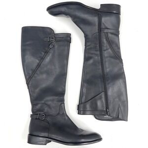 Gianni Bini Womens Tall Riding Boot Black Leather Side Zip Block Heel 8.5M